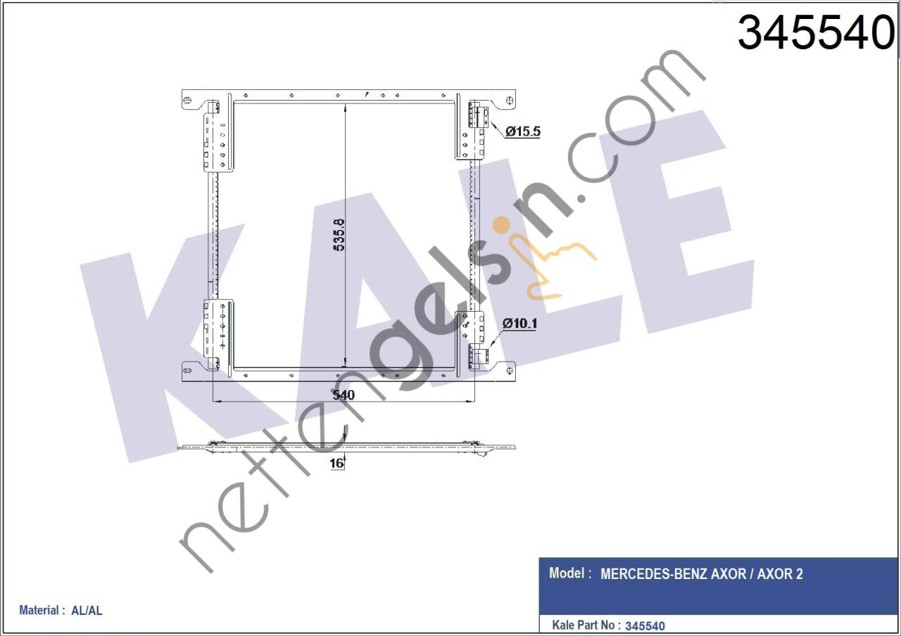KALE 345540 KLIMA RADYATORU AXOR 2523 2528 1998 2004 VE SONRASI  MERCEDES AĞIR VASITA KLİMA RADYATÖRÜ