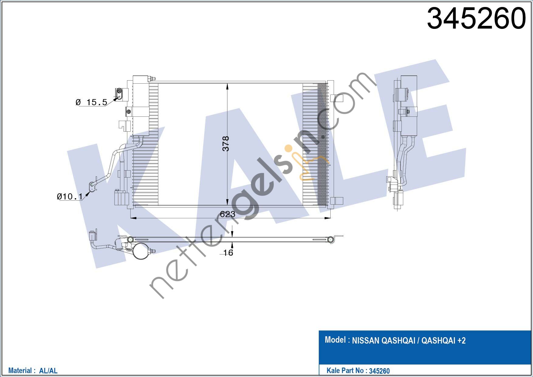 KALE 345260 KLIMA RADYATORU NISSAN QASHQAI 1.5 DCI 2007 2013  NISSAN BİNEK KLİMA RADYATÖRÜ
