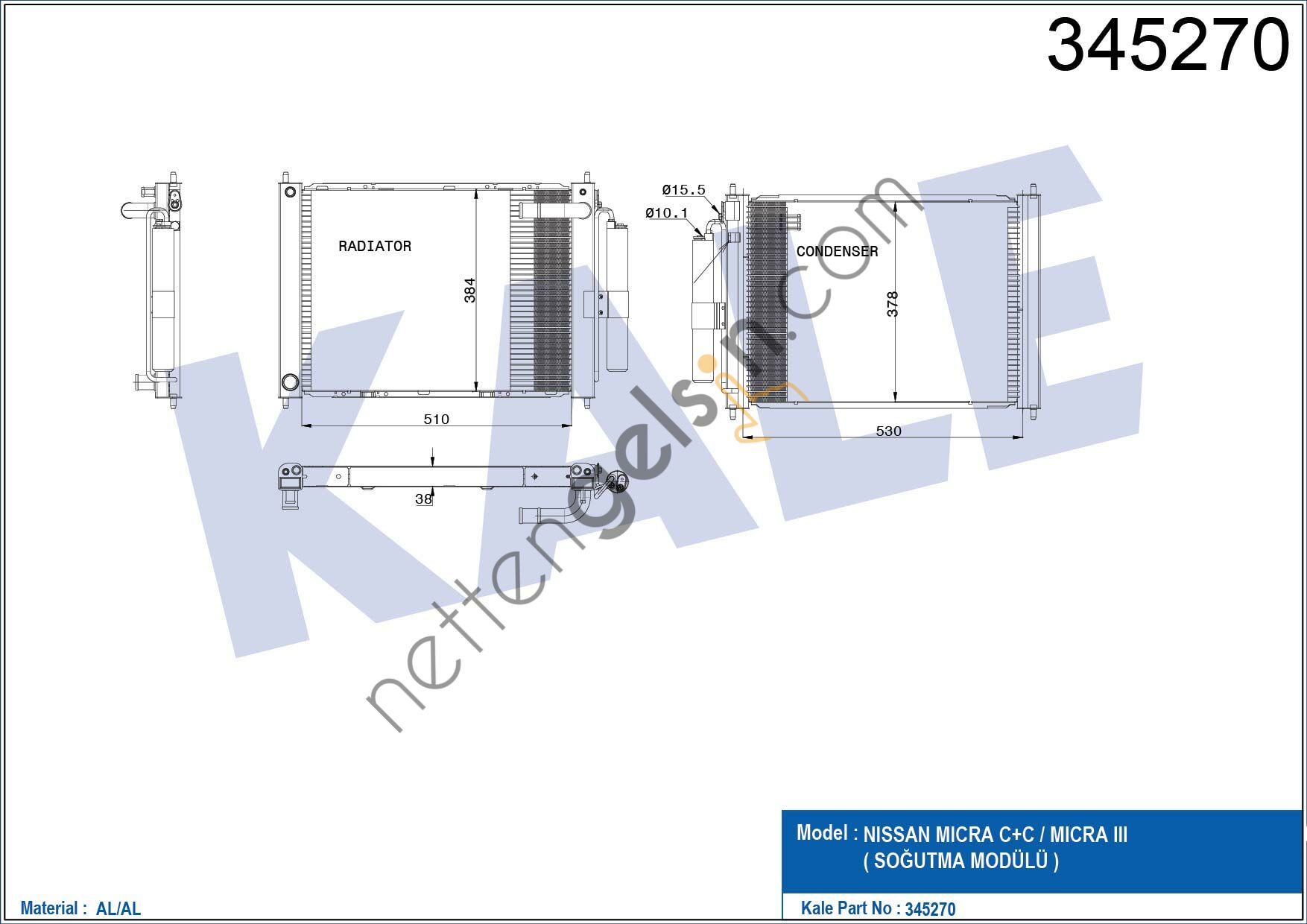 KALE 345270 KLIMA RADYATORU NISSAN MICRA K12 KASA 2003 2010  NISSAN BİNEK KLİMA RADYATÖRÜ