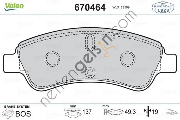 VALEO 670464 ON FREN BALATASI BERLINGO 02-> PARTNER 02-> C4-P307 1,4HDI-1,4I 16V 00->   PEUGEOT-CITROEN BİNEK FREN BALATASI