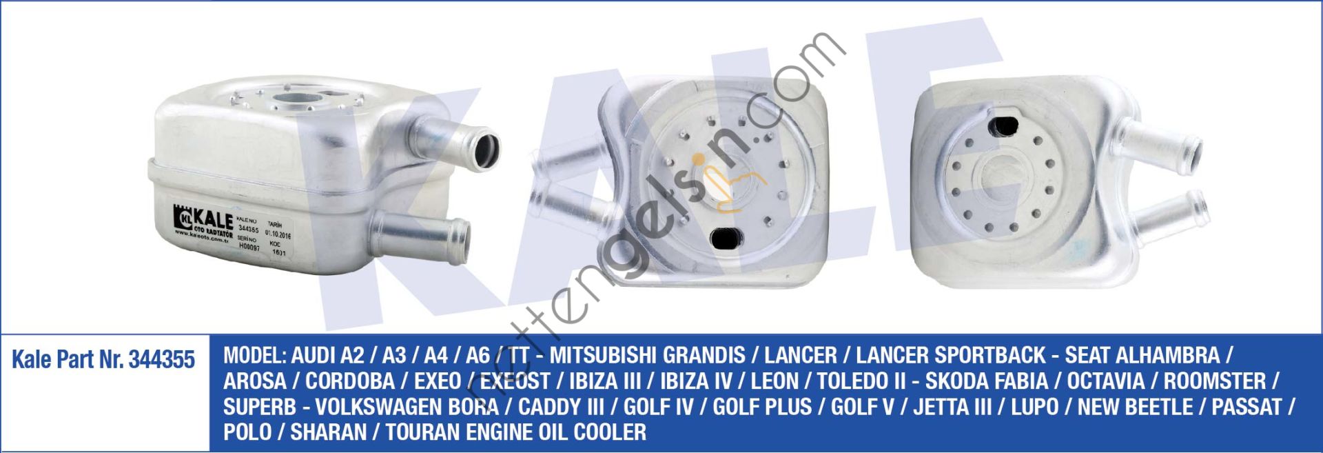 KALE 344355 YAG SOGUTUCU 1,9TDI 2,0TDI BORA GOLF JETTA PASSAT T5 A4 A6 CORDOBA  VW-AUDI-SEAT-SKODA BİNEK MOTOR YAĞ SOĞUTUCU