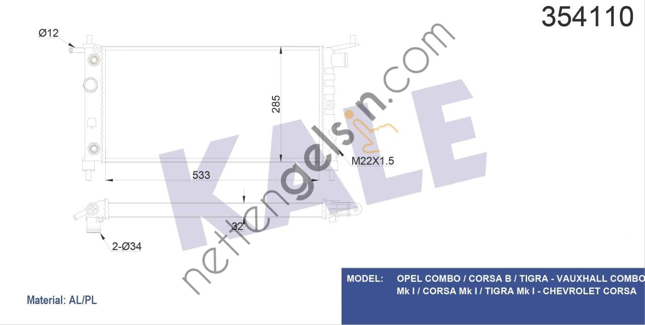 KALE 354110 MOTOR SU RADYATORU A,T (KLIMA HARIC) CORSA B X12SZ C14NZ X14XE X16XE  OPEL BİNEK MOTOR SU RADYATORU