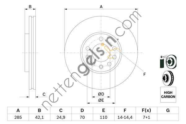 BOSCH 0986479107 ON FREN AYNASI VECTRA C/GTS 1,6 16V-1,9CDTI 06/04->1,8 16V-2,0DTI 16V-2,2 16V-2,2DTI 16V (DF4293)  OPEL BİNEK FREN DİSKİ