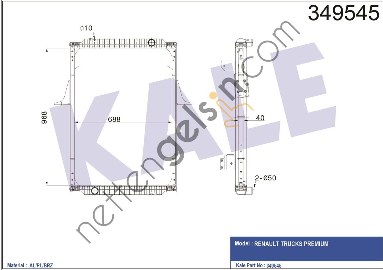 KALE 349545 RADYATOR MOTOR RENAULT TRUCKS PREMIUM (CERCEVELI) (MT)  RENAULT AĞIR VASITA MOTOR SU RADYATORU