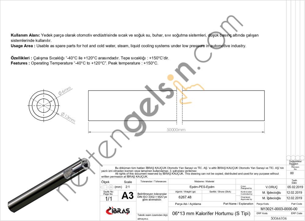 IBRAS 66106 6mm x 13mm UNIVERSAL KALORIFER HORTUMU S TIPI  GENEL BİNEK RULO HORTUM