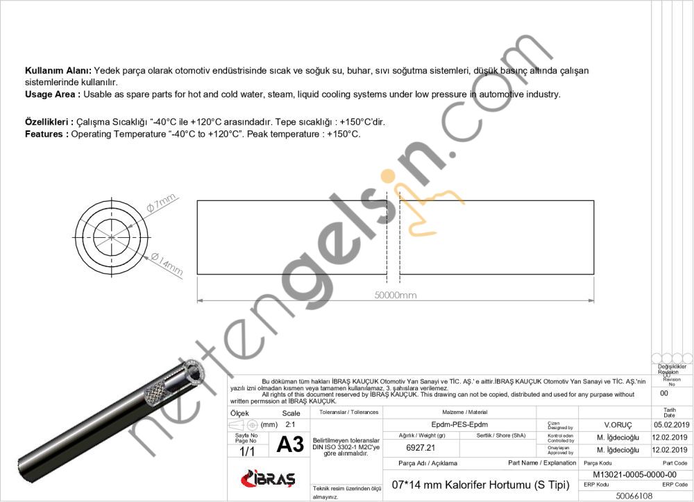 IBRAS 66108 7mm x 14mm UNIVERSAL KALORIFER HORTUMU S / TIPI  GENEL BİNEK RULO HORTUM