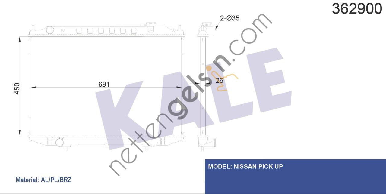 KALE 362900 MOTOR RADYATORU PICK UP (D22) ( 450x691x26 )  NISSAN BİNEK MOTOR SU RADYATORU