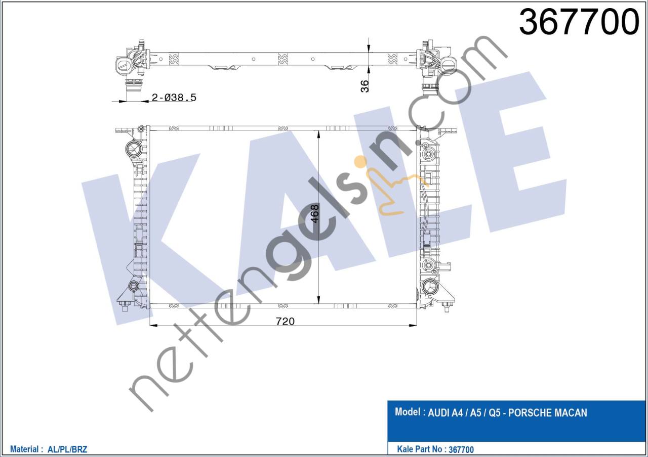 KALE 367700 MOTOR SU RADYATORU (720X468X36) AUDI A4 A5 Q5 MACAN 2.7TDI 3.0TDI 3.2FSI 3.0TFSI 08>>  VW-AUDI-SEAT-SKODA BİNEK MOTOR SU RADYATORU