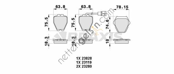 BRAXIS AB0462 ON FREN BALATASI FISLI A6 3.7 03 / 99 07 / 00 A8 2.5TDI / 2.8 / 3.3TDI / 3.7 / 4.2 W12 QUATTRO 04 / 96 09 / 02  VW-AUDI-SEAT-SKODA BİNEK FREN BALATASI