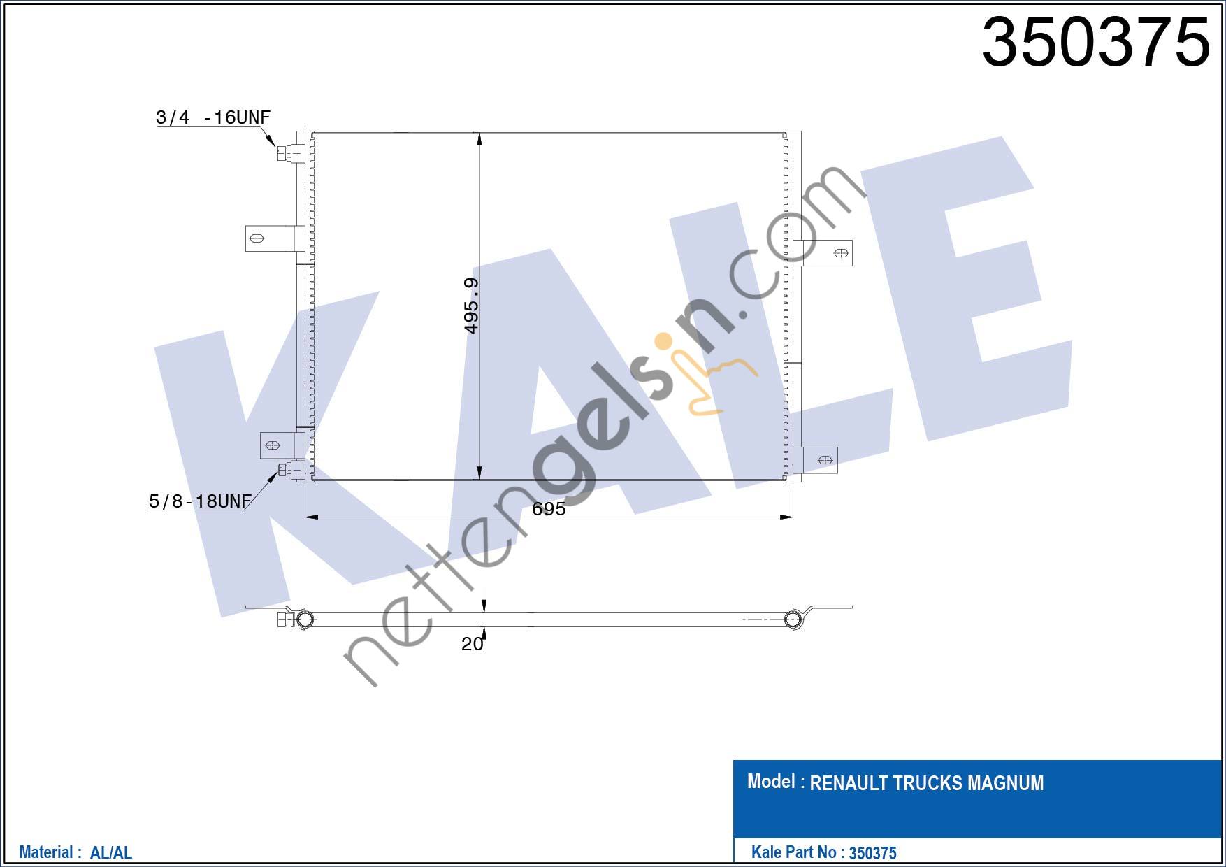 KALE 350375 KONDENSER (KLIMA) RADYATORU RENAULT TRUCKS MAGNUM E,TECH 2000 SONRASI  RENAULT AĞIR VASITA KLİMA RADYATÖRÜ