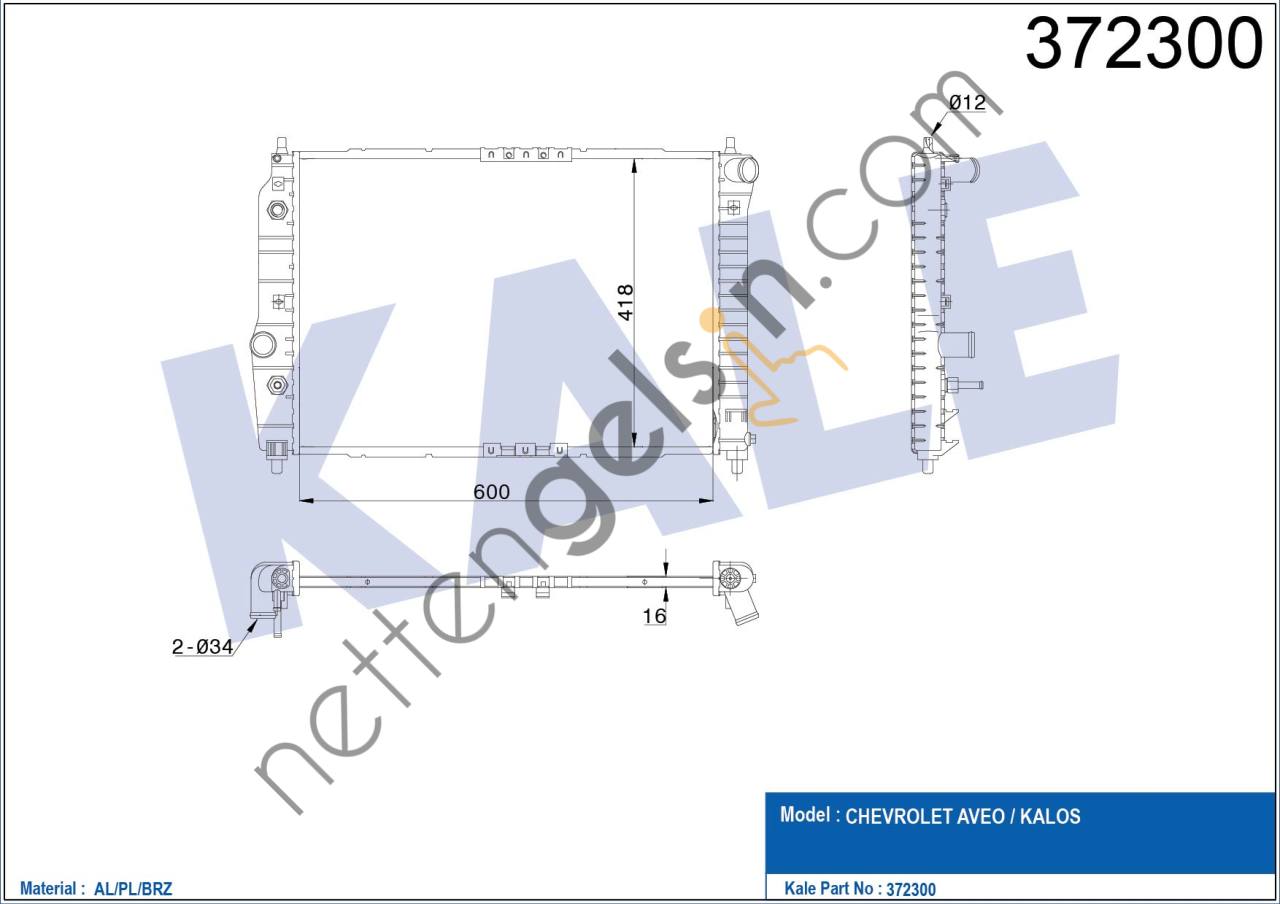 KALE 372300 MOTOR SU RADYATORU AVEO KALOS 1,4 16V AT (600X418X16)  CHEVROLET BİNEK MOTOR SU RADYATORU