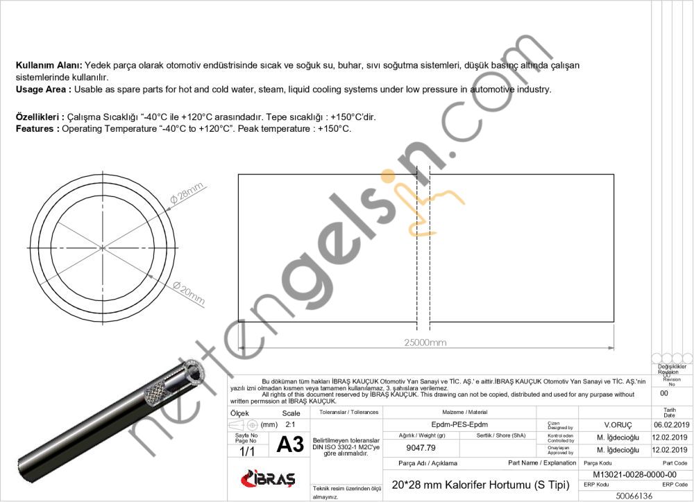 IBRAS 66136 20mm x 28mm UNIVERSAL KALORIFER HORTUMU S TIPI  GENEL BİNEK RULO HORTUM