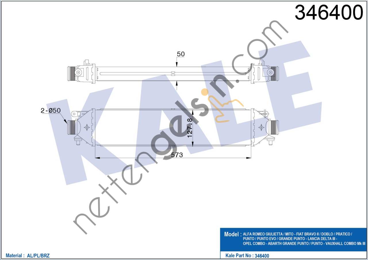 KALE 346400 TURBO RADYATORU PUNTO-BRAVO 1,4TJET/1,6DMTJ/1,9DMTJ  FIAT BİNEK TURBO RADYATÖRÜ