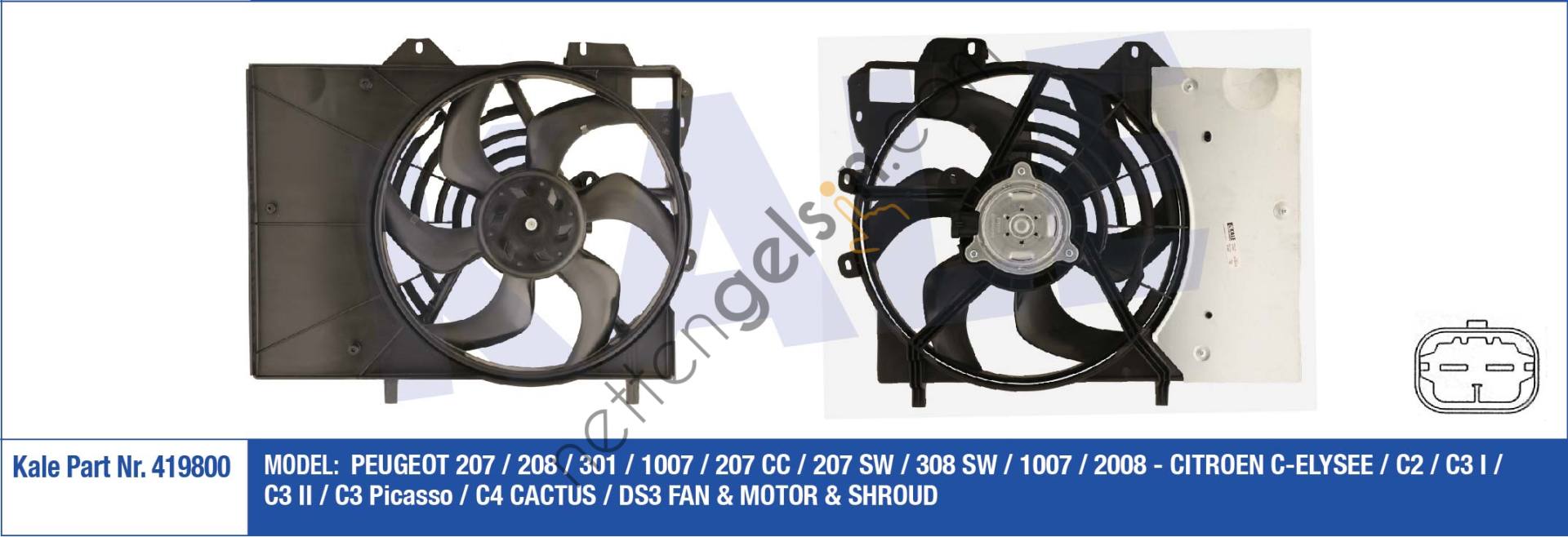 KALE 419800 FAN MOTORU (320W) P207 P208 P2008 P301 C2 C3 C3 II C3 III C3 PICASSO C4 CACTUS C ELYSEE DS3 EP6 1,6 BVA  PEUGEOT-CITROEN BİNEK FAN MOTORU