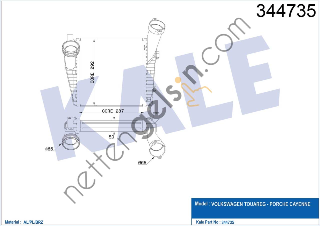 KALE 344735 TURBO RADYATORU (SAG) TOUAREG 5,0TDI V10 4,2TDI V8 02>10> Q7 4,2TDI 07>15 CAYENNE 4,5 02>07  VW-AUDI-SEAT-SKODA BİNEK TURBO RADYATÖRÜ