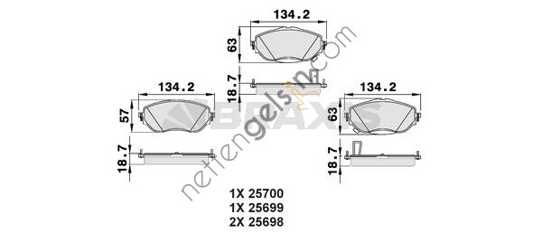 BRAXIS AB0493 ON FREN BALATASI TOYOTA COROLLA 2013-> AURIS 2012-> 1.33 1.6 BENZINLI 1.4 D4D DIZEL  TOYOTA BİNEK FREN BALATASI