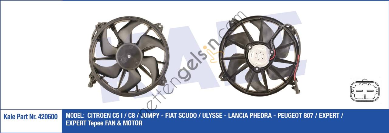 KALE 420600 FAN MOTORU SOL C5 EM C8 P807 EXPERT III JUMPY III 1,6 HDI 2,0 HDI 370W  PEUGEOT-CITROEN BİNEK