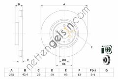 BOSCH 0986478521 ON FREN AYNASI HAVALI DOBLO 1,3D/1,6D 10--> 15 JANT - ALFA 147-156 1,9JTD  FIAT BİNEK FREN DİSKİ
