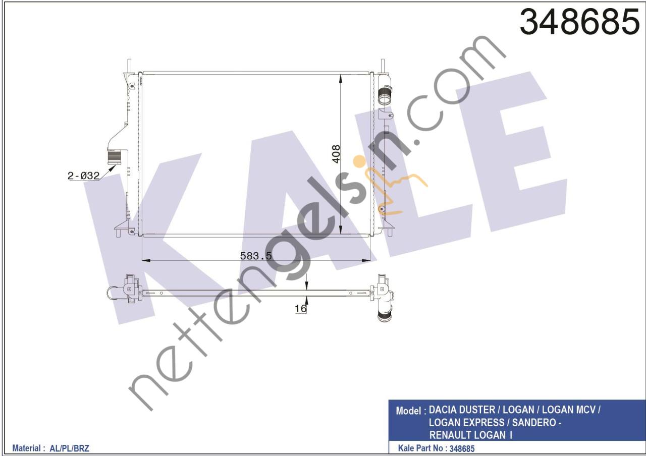 KALE 348685 MOTOR RADYATORU DUSTER LOGAN LOGAN MCV LOGAN EXPRESS  DACIA BİNEK MOTOR SU RADYATORU