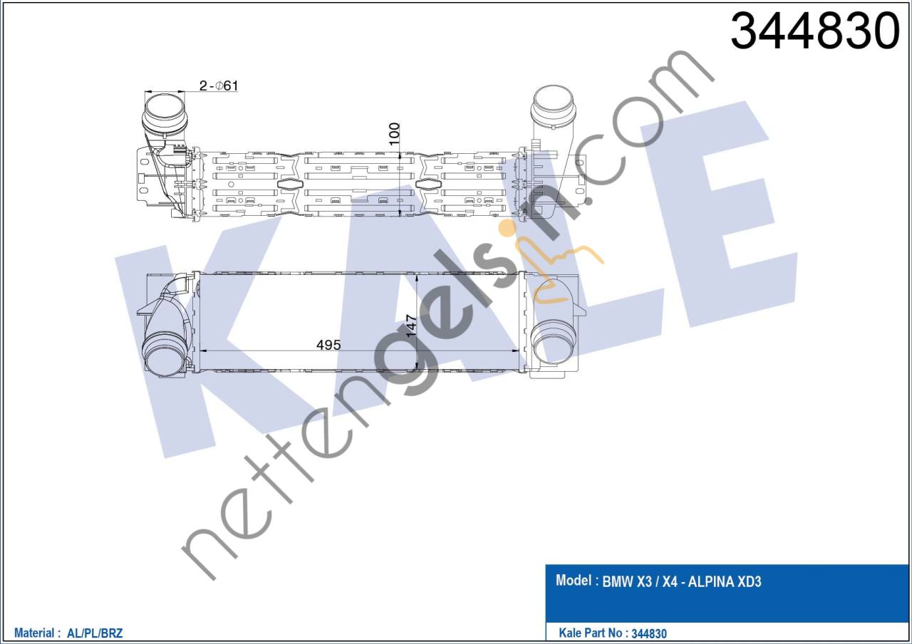 KALE 344830 INTERCOOLER BMW X3 F25 X4 F26  BMW BİNEK TURBO RADYATÖRÜ