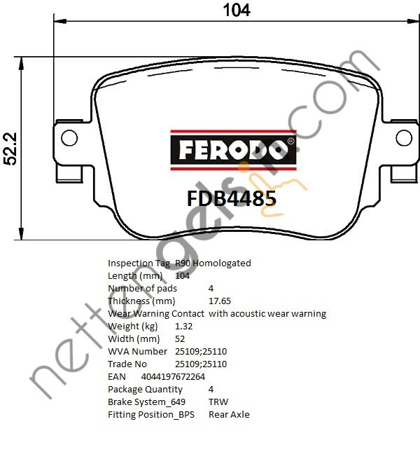 FERODO FDB4485 ON FREN BALATASI LEON-OCTAVIA 2012->  VW-AUDI-SEAT-SKODA BİNEK FREN BALATASI