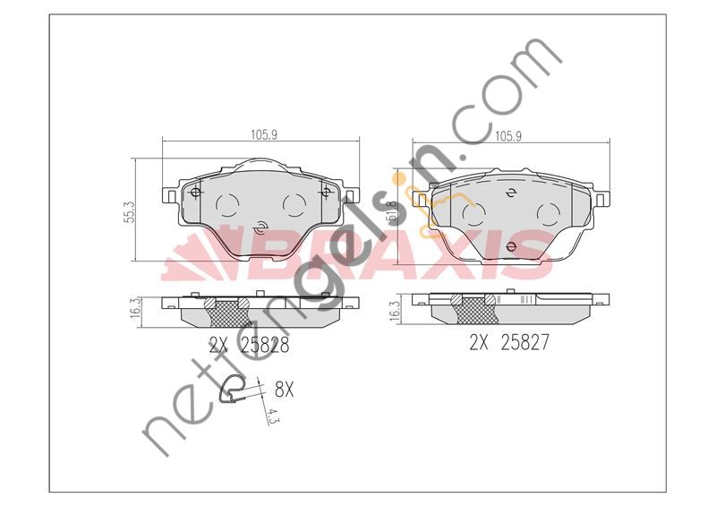 BRAXIS AB0610 ARKA FREN BALATASI 3008 II-308 II-5008 II-508 II-C4 GRAND PICASSO II-C5 AIRCROSS-DS7-GRANDLAND X 13> DISK CAPI : 290MM  PEUGEOT-CITROEN BİNEK FREN BALATASI
