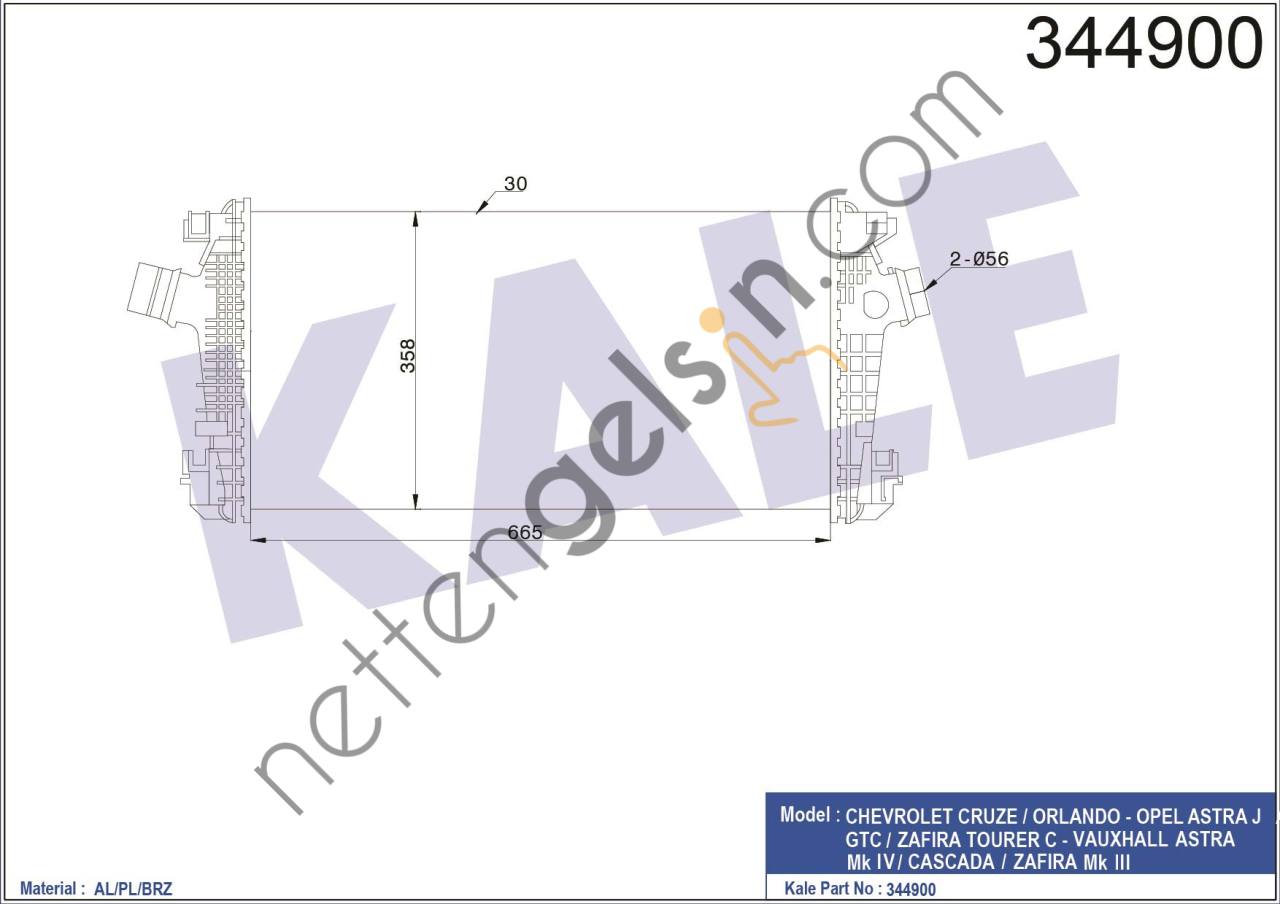 KALE 344900 TURBO RADYATORU ASTRA J A20DTH B16DTH A17DTC A17DTE ZAFIRA C B16DTH B20DTH CRUZE 2,0 DIESEL  OPEL BİNEK TURBO RADYATÖRÜ