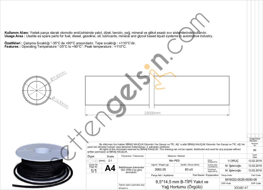 IBRAS 68147 9.5mm x 14.5mm UNIVERSAL YAKIT HORTUMU ( MAKARALI ) B TIPI  GENEL BİNEK RULO HORTUM