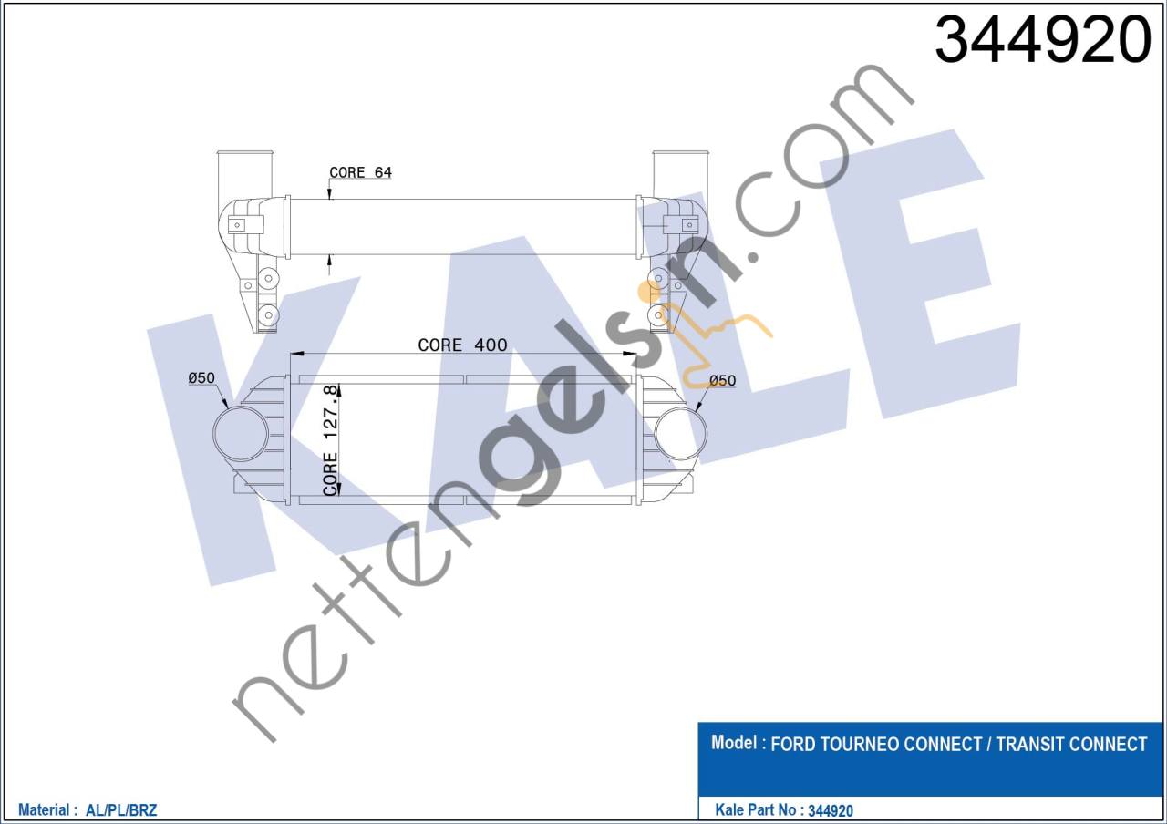 KALE 344920 TURBO INTERCOLL RADYATORU TRANSIT CONNECT 1,8TDCI 06>12  FORD BİNEK TURBO RADYATÖRÜ