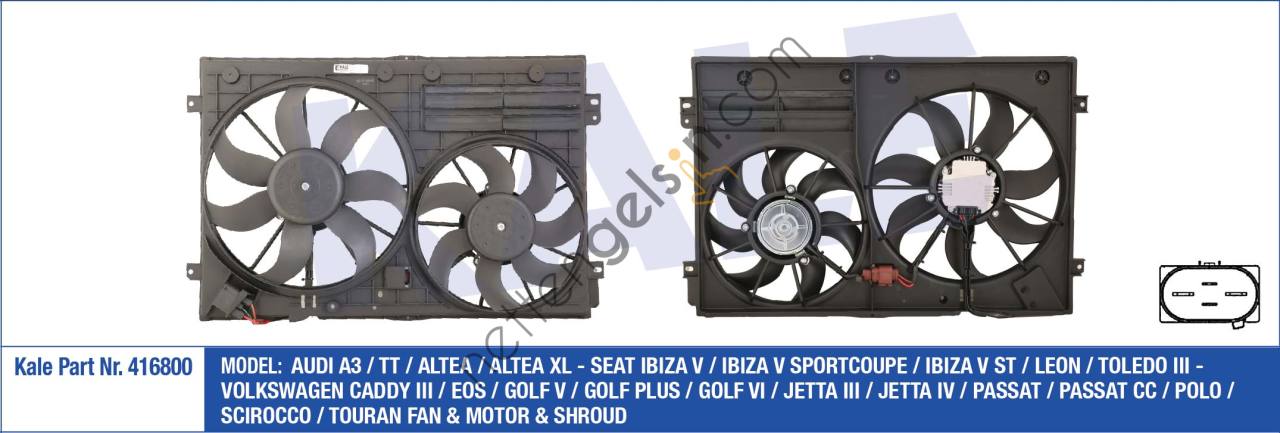 KALE 416800 CIFT FAN MOTORU + DAVLUMBAZ KOMPLE (300/200W-360/295mm) A3 - TT - ALTEA - ALTEA XL - SEAT IBIZA V  VW-AUDI-SEAT-SKODA BİNEK FAN MOTORU