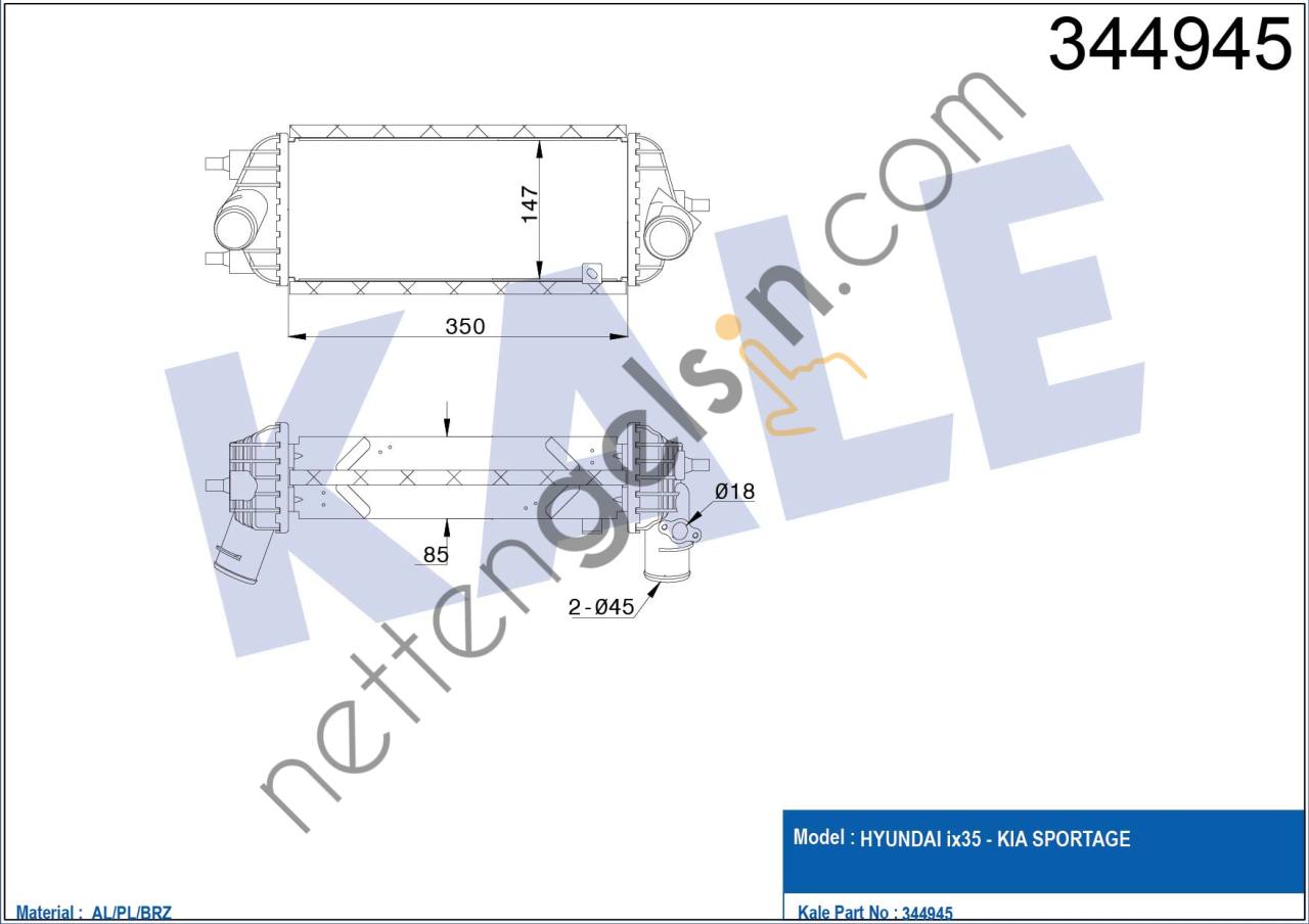 KALE 344945 INTERCOOLER Ix35 KIA SPORTAGE 2010>  KIA BİNEK TURBO RADYATÖRÜ