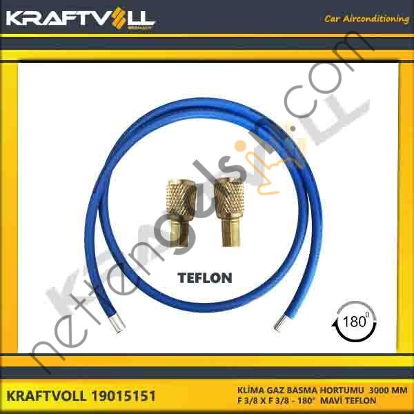 KRAFTVOLL 19015151 KLIMA GAZ BASMA HORTUMU 3000 MM F 3/8 X F 3/8 180° MAVI TEFLON  GENEL BİNEK KLİMA HORTUMU
