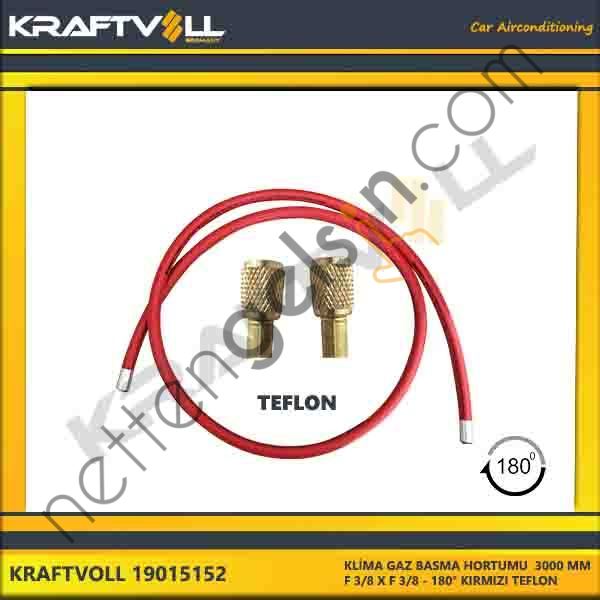 KRAFTVOLL 19015152 KLIMA GAZ BASMA HORTUMU 3000 MM F 3/8 X F 3/8 180° KIRMIZI TEFLON  GENEL BİNEK KLİMA HORTUMU
