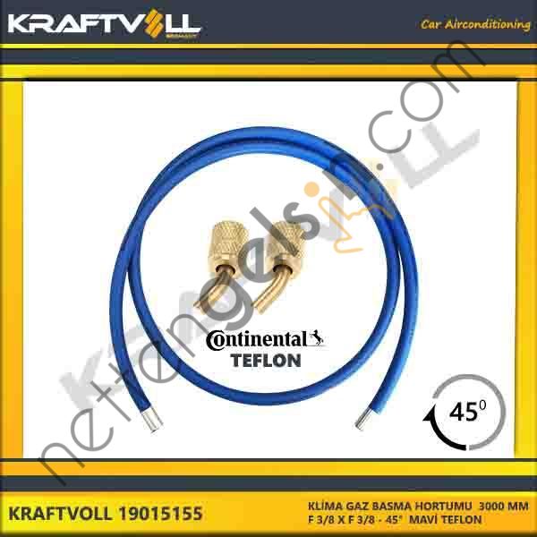 KRAFTVOLL 19015155 KLIMA GAZ BASMA HORTUMU 3000 MM F 3/8 X F 3/8 45° MAVI CONTINENTAL  GENEL BİNEK KLİMA HORTUMU