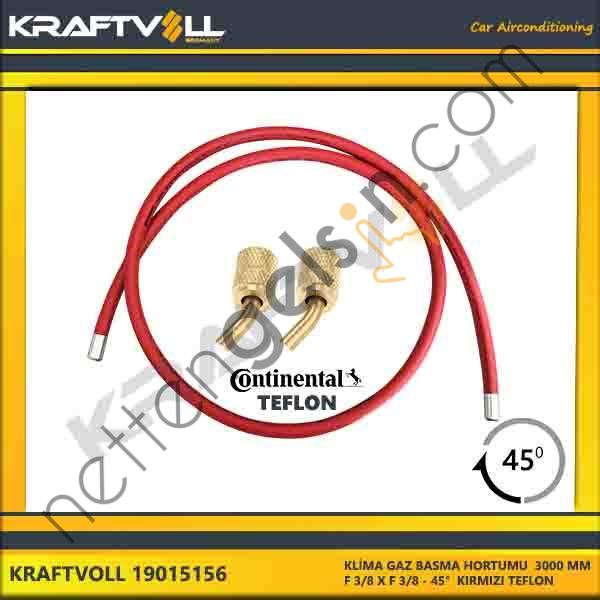 KRAFTVOLL 19015156 KLIMA GAZ BASMA HORTUMU 3000 MM F 3/8 X F 3/8 45° KIRMIZI CONTINENTAL  GENEL BİNEK KLİMA HORTUMU