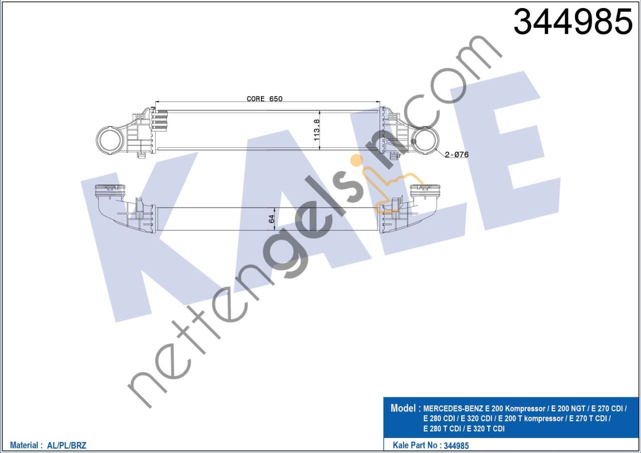 KALE 344985 INTERCOOLER E-CLASS / E-CLASS T-Model  MERCEDES BİNEK TURBO RADYATÖRÜ