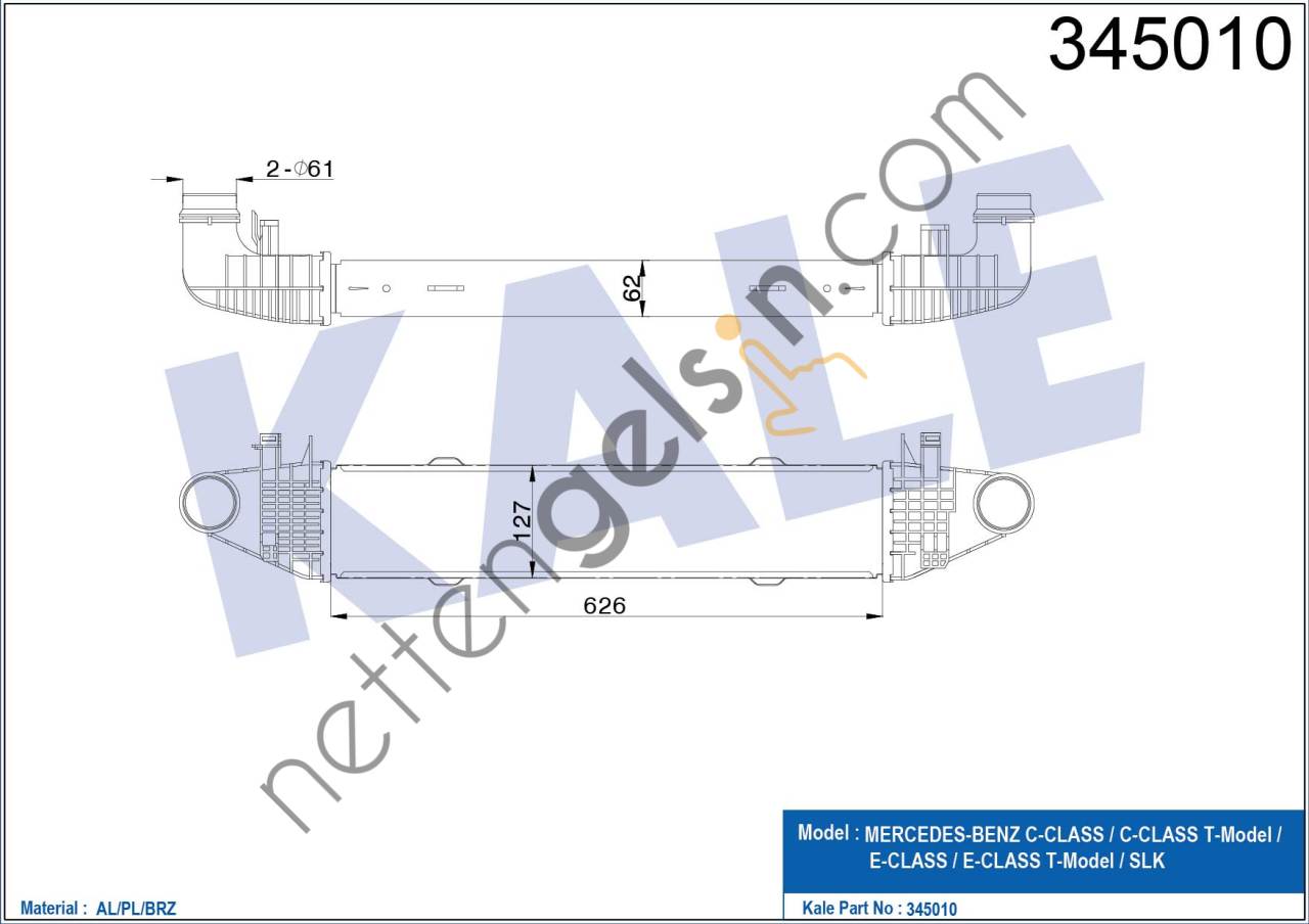 KALE 345010 TURBOSARJ RADYATORU W204 09>14 S204 09>14 C204 11> W212 09>15 C207 09>16 R172 11>  MERCEDES BİNEK TURBO RADYATÖRÜ