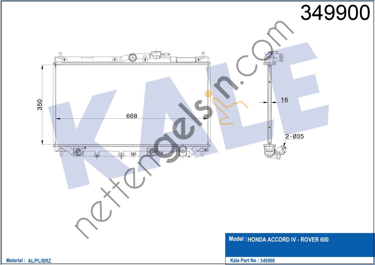 KALE 349900 MOTOR SU RADYATORU ACCORD 93>97 PRELUDE 96>00 OTOMATIK (350X668X16)  HONDA BİNEK MOTOR SU RADYATORU