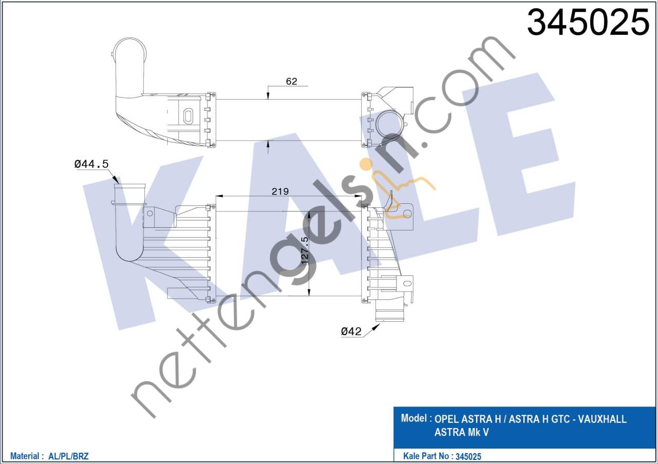 KALE 345025 INTERCOOLER ASTRA H / ASTRA H GTC  OPEL BİNEK TURBO RADYATÖRÜ