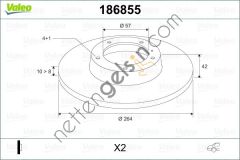 VALEO 186855 ARKA FREN DISKI ASTRA H MERIVA 1,6 16V,1,7DTI,1,8I 16V (05 / 03 ) COMBO TOUR 1,3 CDTI 16V,1,4 (10 / 04 )  OPEL BİNEK FREN DİSKİ