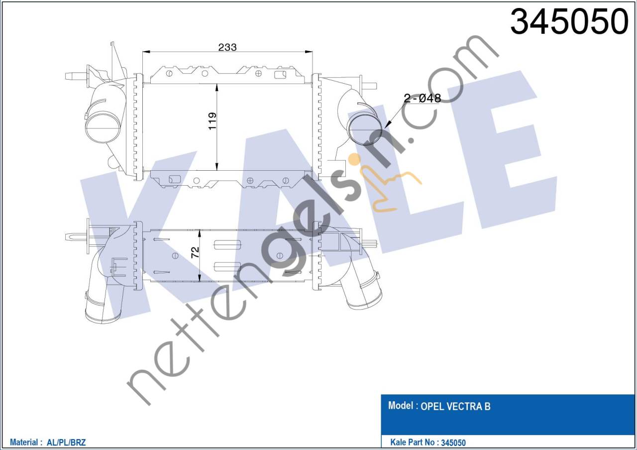 KALE 345050 TURBO RADYATORU VECTRA B X20DTH Y20DTH Y22DTR  OPEL BİNEK TURBO RADYATÖRÜ