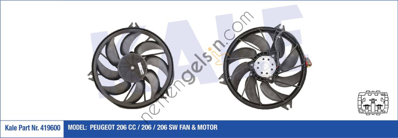 KALE 419600 FAN MOTORU P206 1,1 / 1,4 8V / 1,6 8V AC 200W 99> KLIMALI  PEUGEOT-CITROEN BİNEK FAN MOTORU