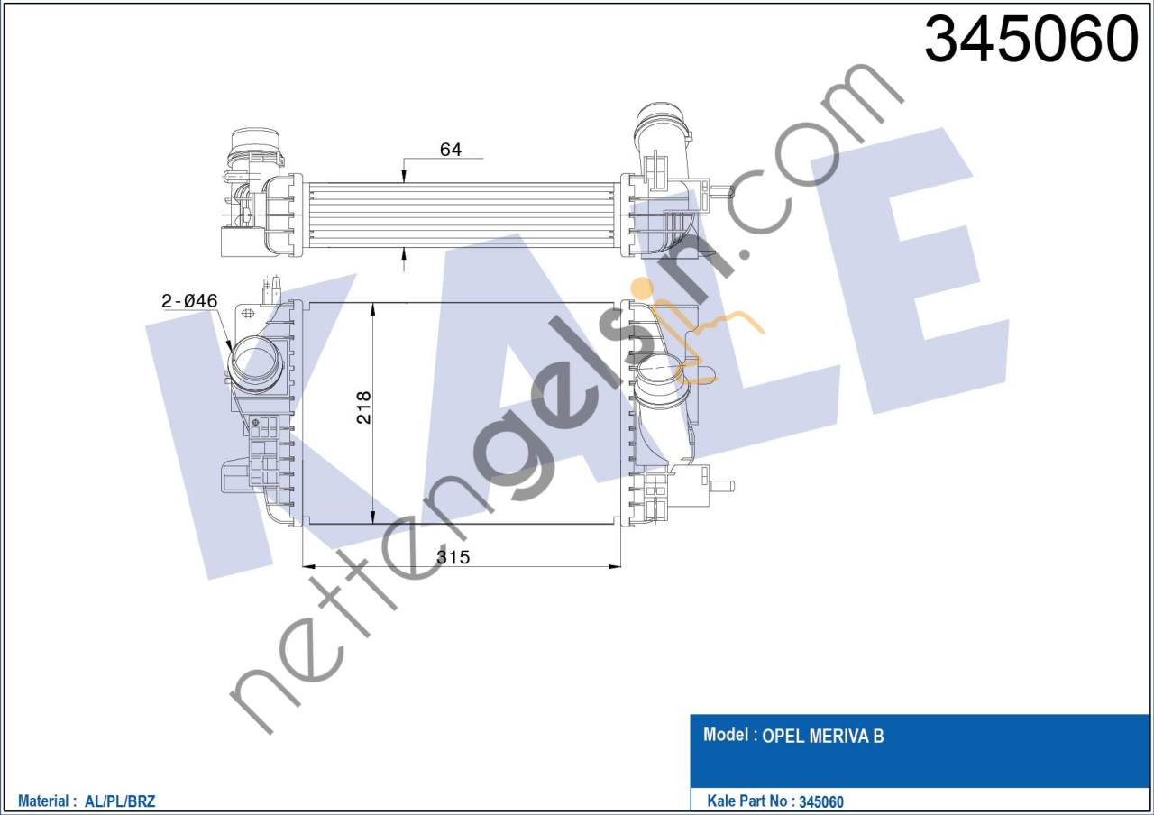 KALE 345060 TURBO RADYATORU MERIVA B A13DTE - A13DTC  OPEL BİNEK TURBO RADYATÖRÜ