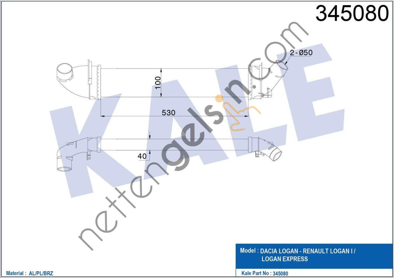 KALE 345080 TURBO RADYATORU LOGAN MCV-SANDERO 1,5DCI K9K  DACIA BİNEK TURBO RADYATÖRÜ