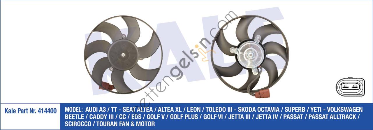 KALE 414400 FAN MOTORU (160W 296mm) A3 - TT - SEAT ALTEA - LEON - TOLEDO III - SKODA OCTAVIA - SUPERB - YETI  VW-AUDI-SEAT-SKODA BİNEK FAN MOTORU