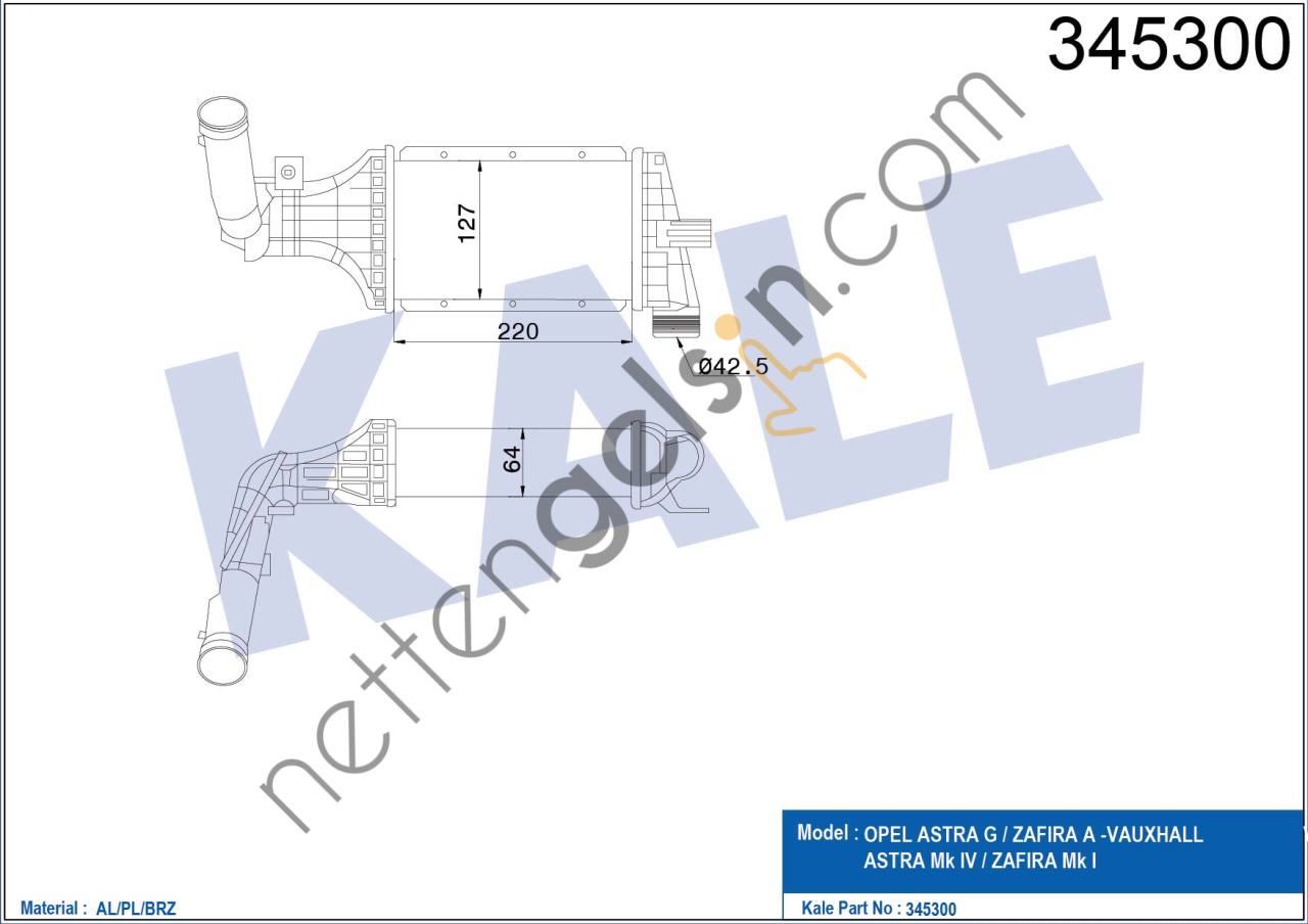 KALE 345300 INTERCOOLER ASTRA G ZAFIRA A 220×127×64  OPEL BİNEK TURBO RADYATÖRÜ