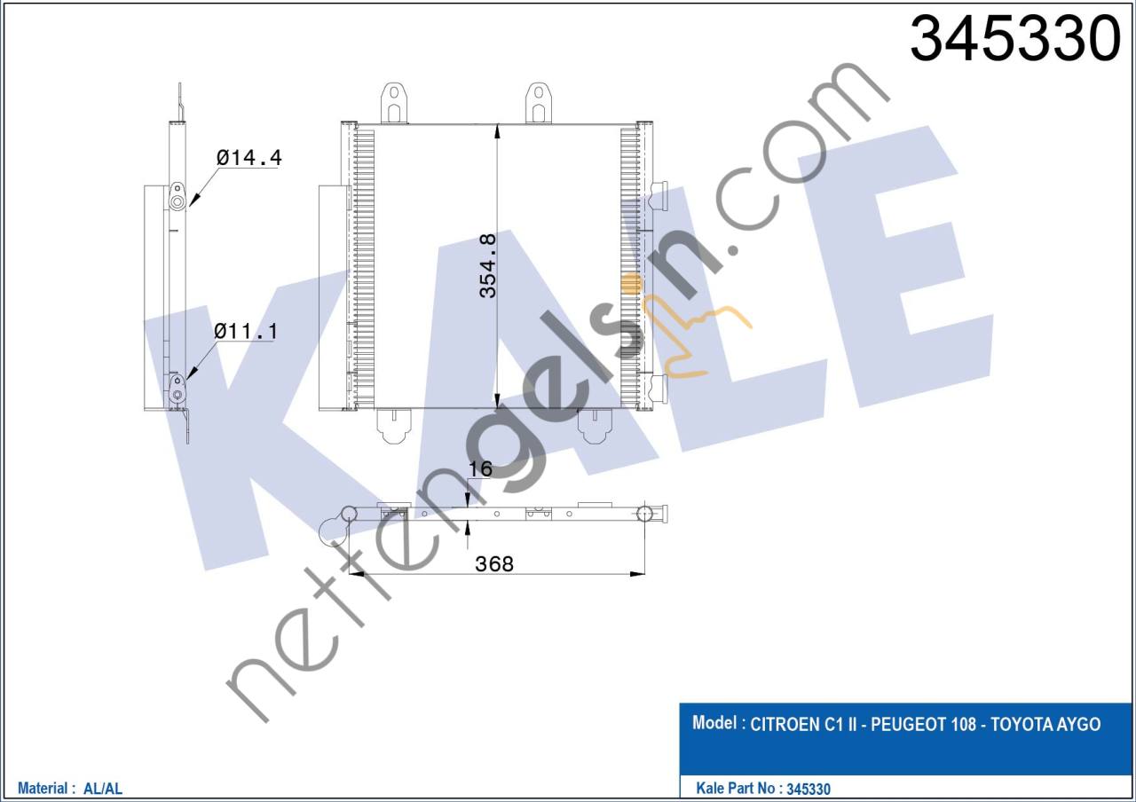 KALE 345330 KLIMA RADYATORU C1 II PEUGEOT 108 AYGO 13>  PEUGEOT-CITROEN BİNEK KLİMA RADYATÖRÜ
