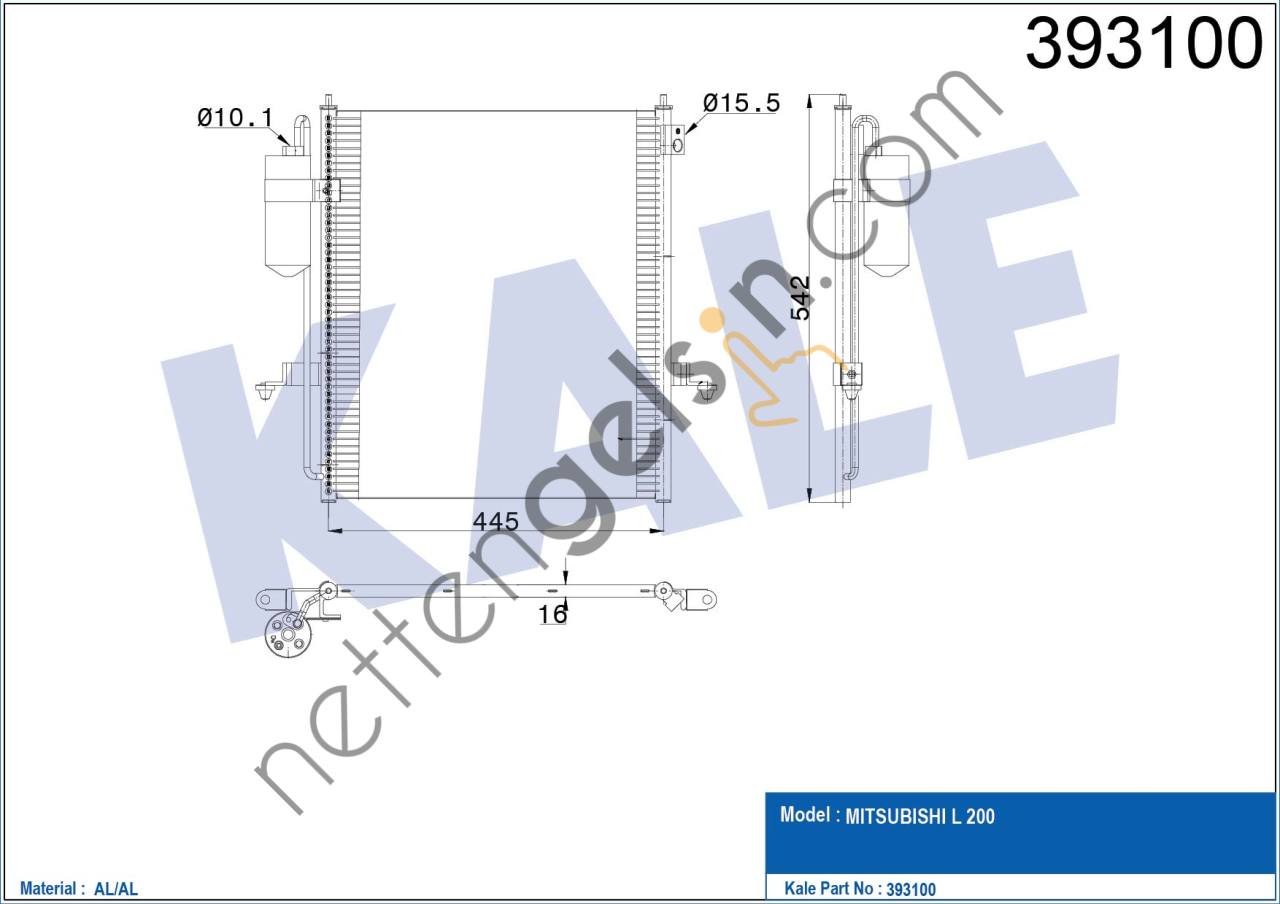 KALE 393100 KLIMA RADYATORU MITSUBISHI L 200 06>11 (463×513×16)  MITSUBISHI BİNEK KLİMA RADYATÖRÜ