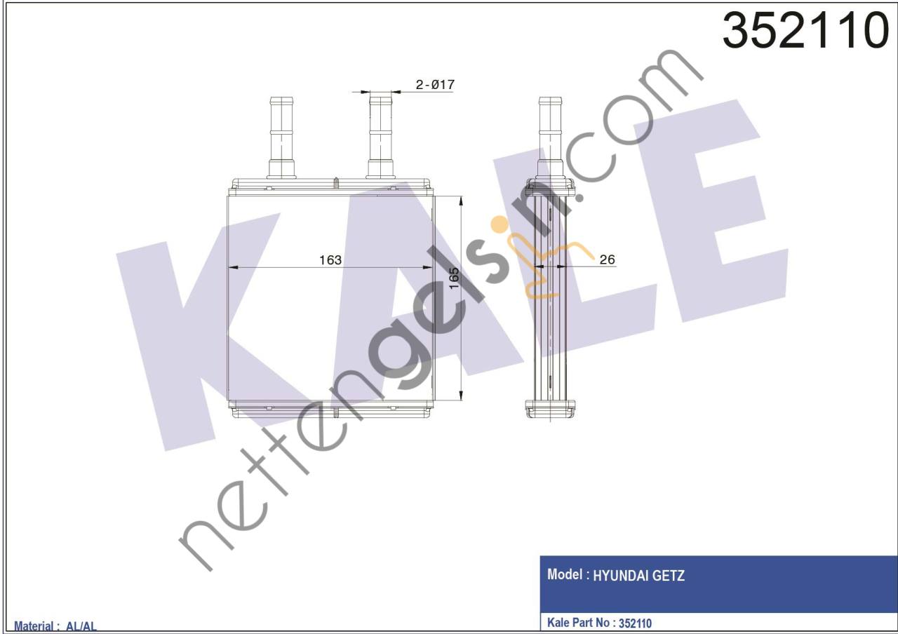 KALE 352110 KALORIFER RADYATOR HYUNDAI GETZ 2003->  HYUNDAI BİNEK KALORİFER RADYATÖRÜ