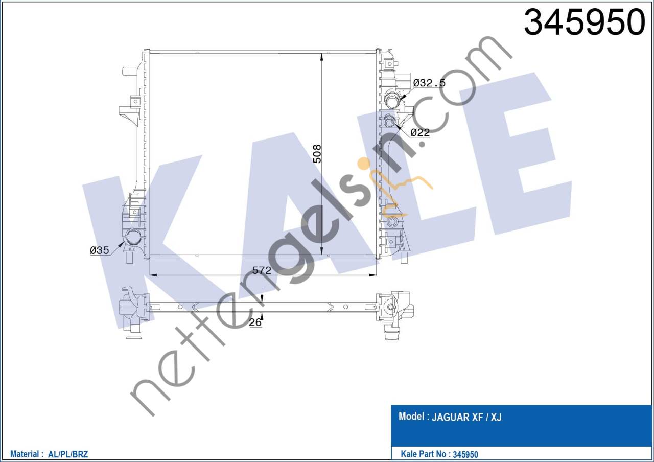 KALE 345950 !!!!! MOTOR RADYATORU S-TYPE &sol; XF &sol; XJ  JAGUAR BİNEK MOTOR SU RADYATORU